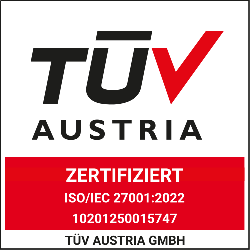 Logo für das ISO27001 Zertifikat des TüV Austria